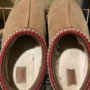UGG Women's Tan Loafers with Red Trim